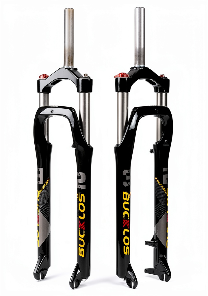 BUCKLOS suspension fork installed on a mountain bike on a trail