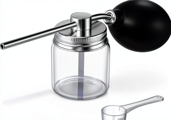 Qualirey Diatomaceous Round Food Grade Bulb Duster 2oz Silver Glass-0